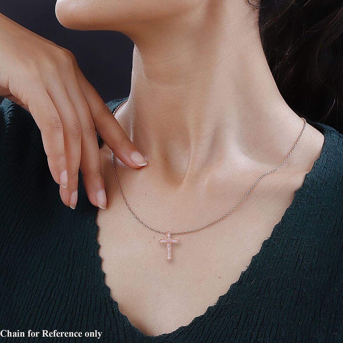 Natural Pink Diamond I3 Cross Pendant without Chain in Vermeil Rose Gold Over Sterling Silver 0.50 ctw image number 2