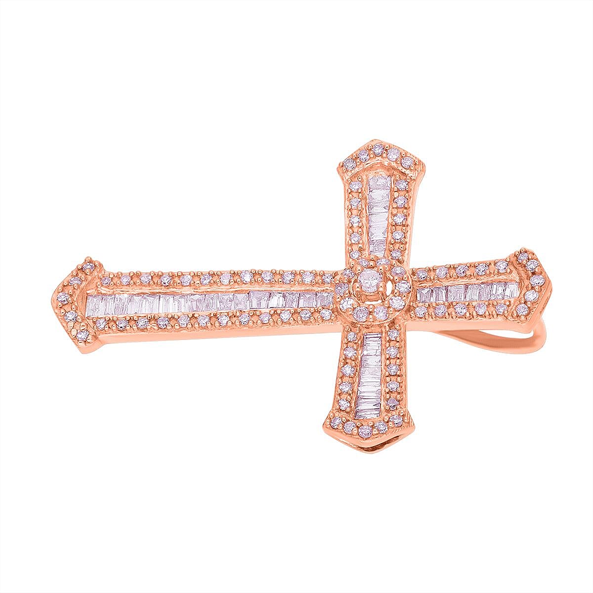 Natural Pink Diamond I3 Cross Pendant without Chain in Vermeil Rose Gold Over Sterling Silver 0.50 ctw image number 3