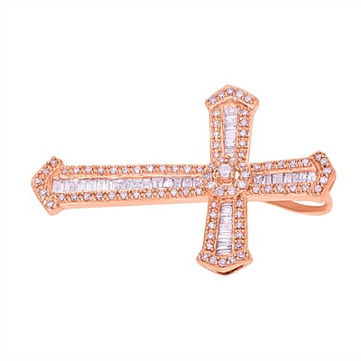 Natural Pink Diamond I3 Cross Pendant without Chain in Vermeil Rose Gold Over Sterling Silver 0.50 ctw