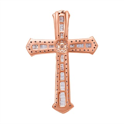 Natural Pink Diamond I3 Cross Pendant without Chain in Vermeil Rose Gold Over Sterling Silver 0.50 ctw