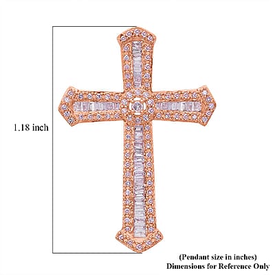 Natural Pink Diamond I3 Cross Pendant without Chain in Vermeil Rose Gold Over Sterling Silver 0.50 ctw