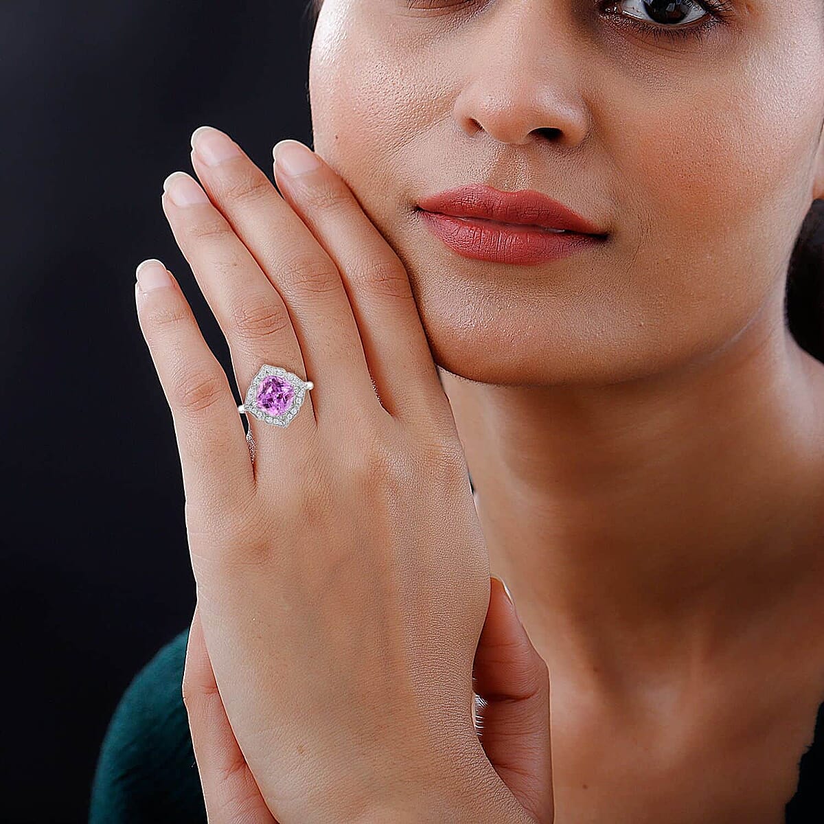 Certified & Appraised Rhapsody 950 Platinum AAA Patroke Kunzite and E-F VS Diamond Floral Ring (Size 7.5) 5.90 Grams 4.50 ctw image number 2