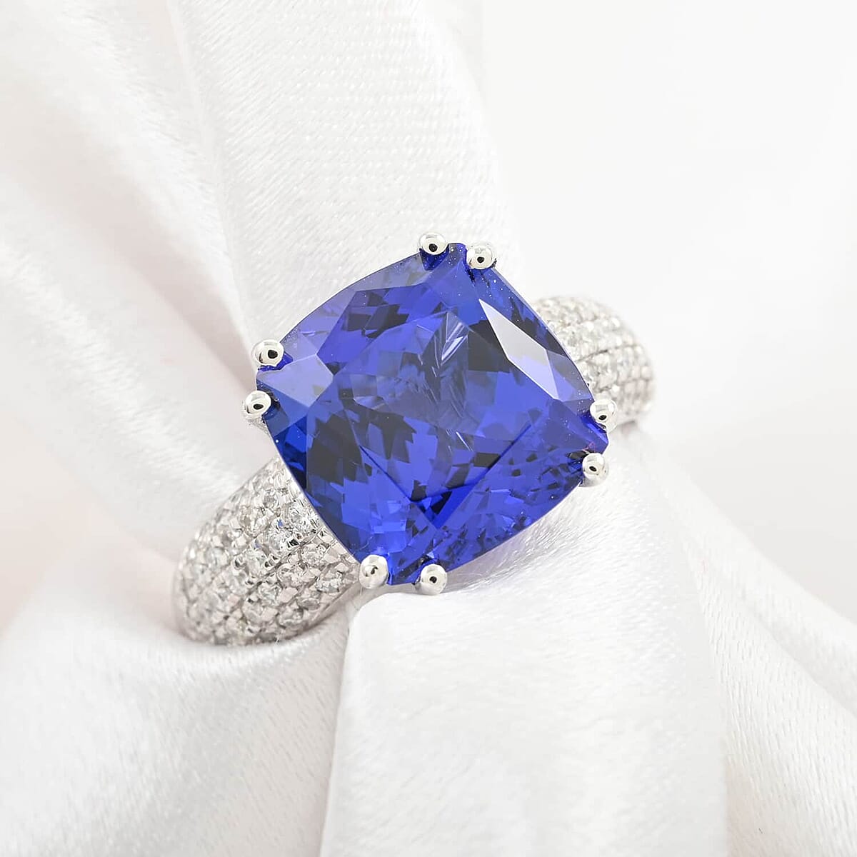 Certified and Appraised Rhapsody AAAA Tanzanite and E-F VS Diamond 5.00 ctw Ring in 950 Platinum (Size 7.5) 9 Grams image number 1