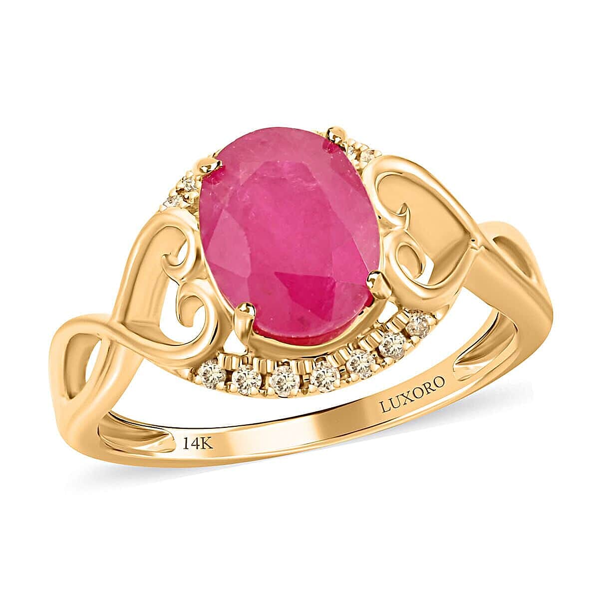 Certified & Appraised Luxoro 14K Yellow Gold AAA Montepuez Ruby and G-H I2 Diamond Ring (Size 7.5) 2.40 ctw image number 0