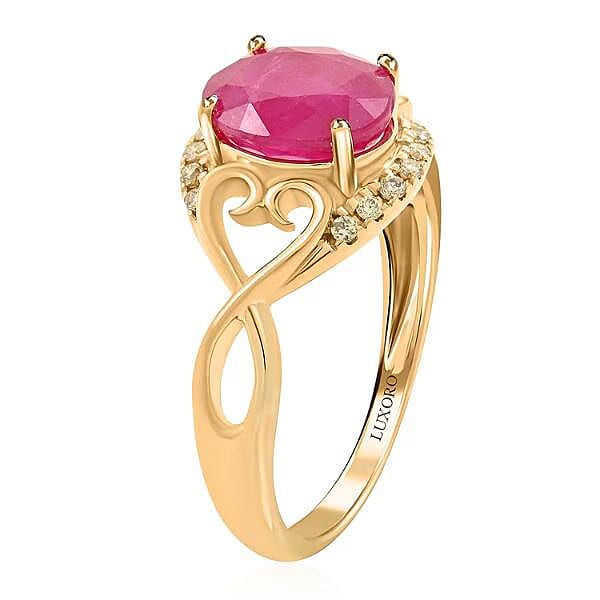 Certified & Appraised Luxoro 14K Yellow Gold AAA Montepuez Ruby and G-H I2 Diamond Ring (Size 8.5) 2.40 ctw