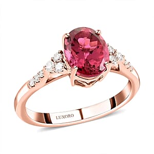 Certified & Appraised Luxoro AAA Ouro Fino Rubellite and G-H I2 Diamond 1.80 ctw Ring in 14K Rose Gold (Size 10.0)