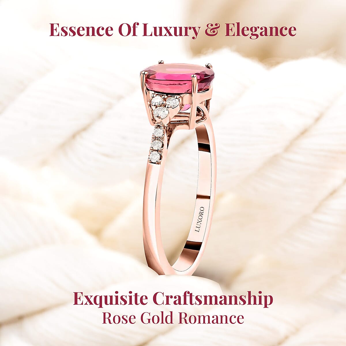 Certified & Appraised Luxoro AAA Ouro Fino Rubellite and G-H I2 Diamond 1.80 ctw Ring in 14K Rose Gold (Size 10.0) image number 3