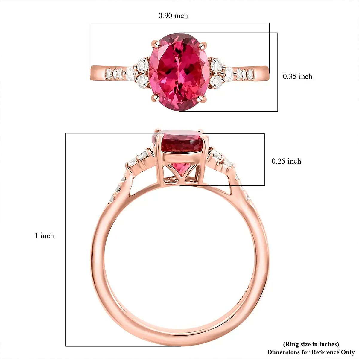 Certified & Appraised Luxoro AAA Ouro Fino Rubellite and G-H I2 Diamond 1.80 ctw Ring in 14K Rose Gold (Size 10.0) image number 6