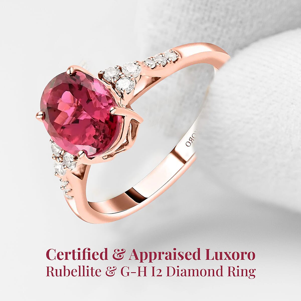 Certified & Appraised Luxoro AAA Ouro Fino Rubellite and G-H I2 Diamond 1.80 ctw Ring in 14K Rose Gold (Size 10.0) image number 2