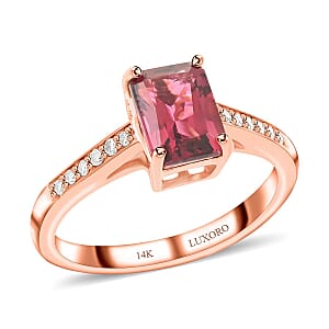 Certified & Appraised Luxoro 14K Rose Gold AAA Ouro Fino Rubellite and G-H I2 Diamond Ring (Size 7.5) 1.50 ctw