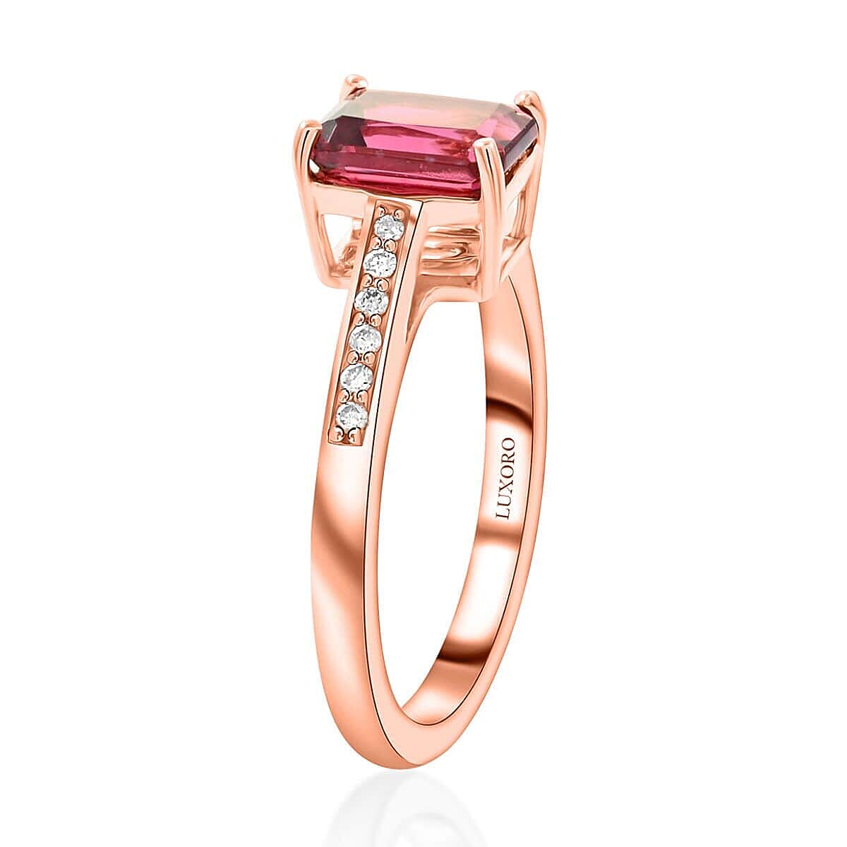 Certified & Appraised Luxoro 14K Rose Gold AAA Ouro Fino Rubellite and G-H I2 Diamond Ring (Size 8.5) 1.50 ctw image number 3