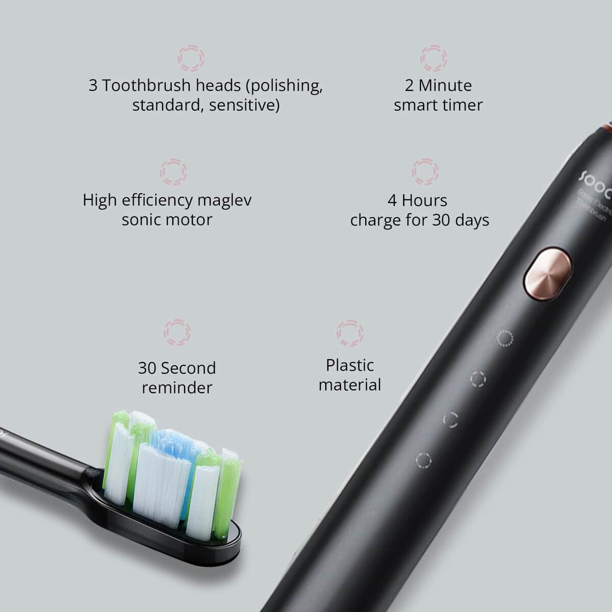 Soocas Electric Toothbrush with 3 Replacement Heads-Black image number 3