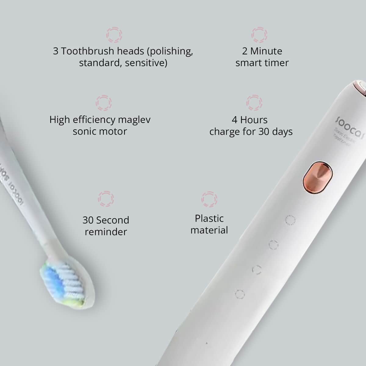 Closeout Soocas Electric Toothbrush with 3 Replacement Heads - White image number 3