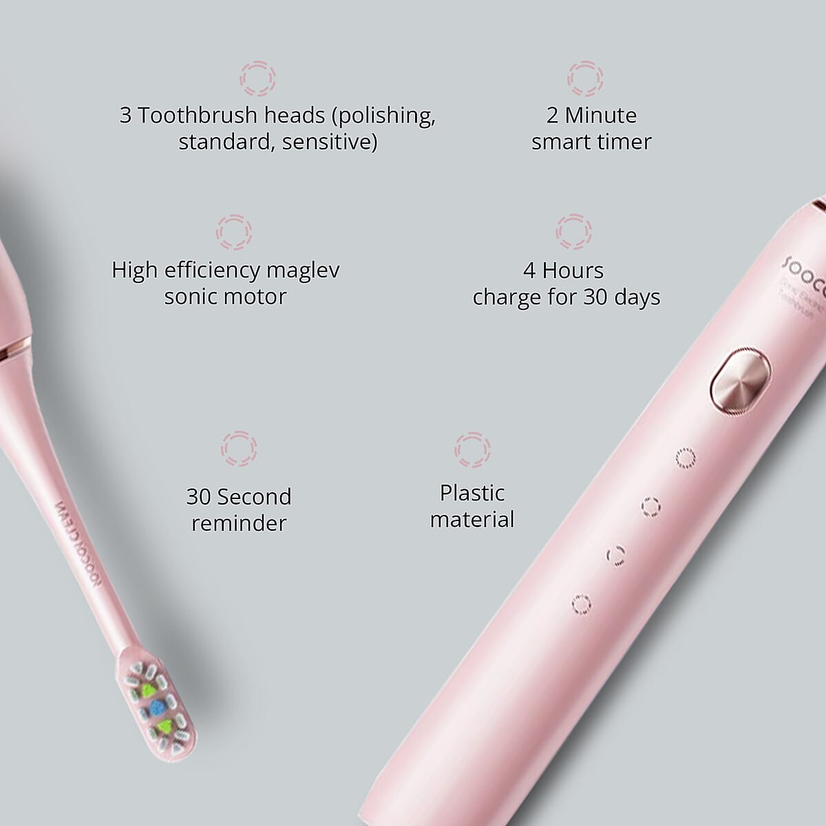 Closeout Soocas Electric Toothbrush with 3 Replacement Heads - Pink image number 3