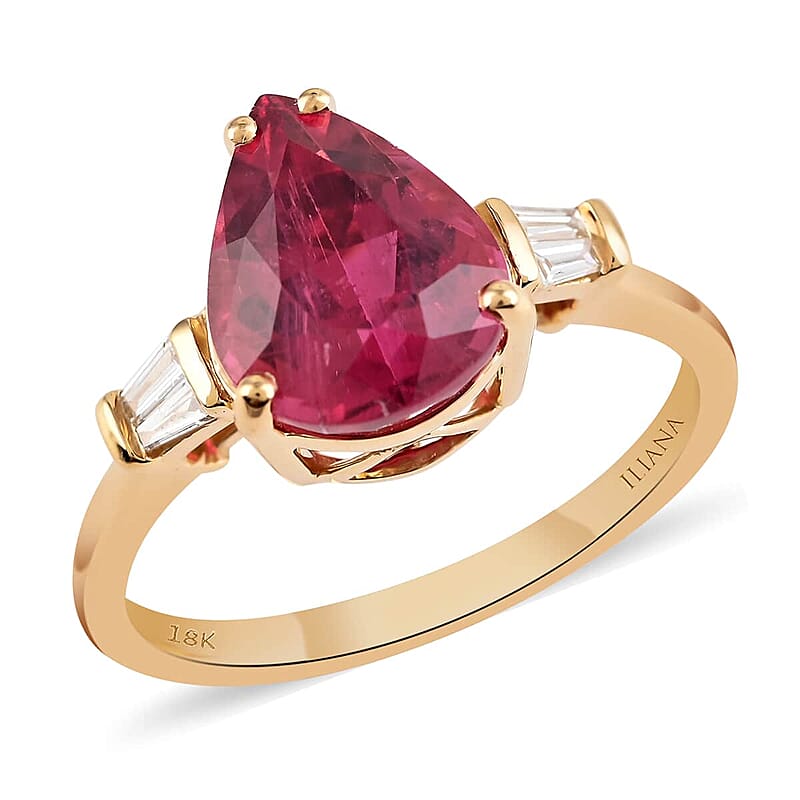 Certified and Appraised Iliana 18K Yellow Gold AAA Ouro Fino Rubellite and G-H SI Diamond Ring (Size 10.0) 3.50 Grams 3.70 ctw