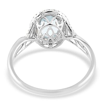 Iliana 18K White Gold AAA Santa Maria Aquamarine and G-H SI Diamond Double Halo Ring (Size 11.0) 2.20 ctw