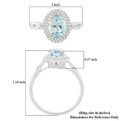 Iliana 18K White Gold AAA Santa Maria Aquamarine and G-H SI Diamond Double Halo Ring (Size 11.0) 2.20 ctw
