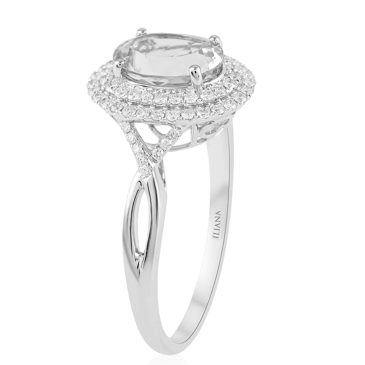 Iliana 18K White Gold AAA Santa Maria Aquamarine and G-H SI Diamond Double Halo Ring (Size 6.5) 2.20 ctw image number 3