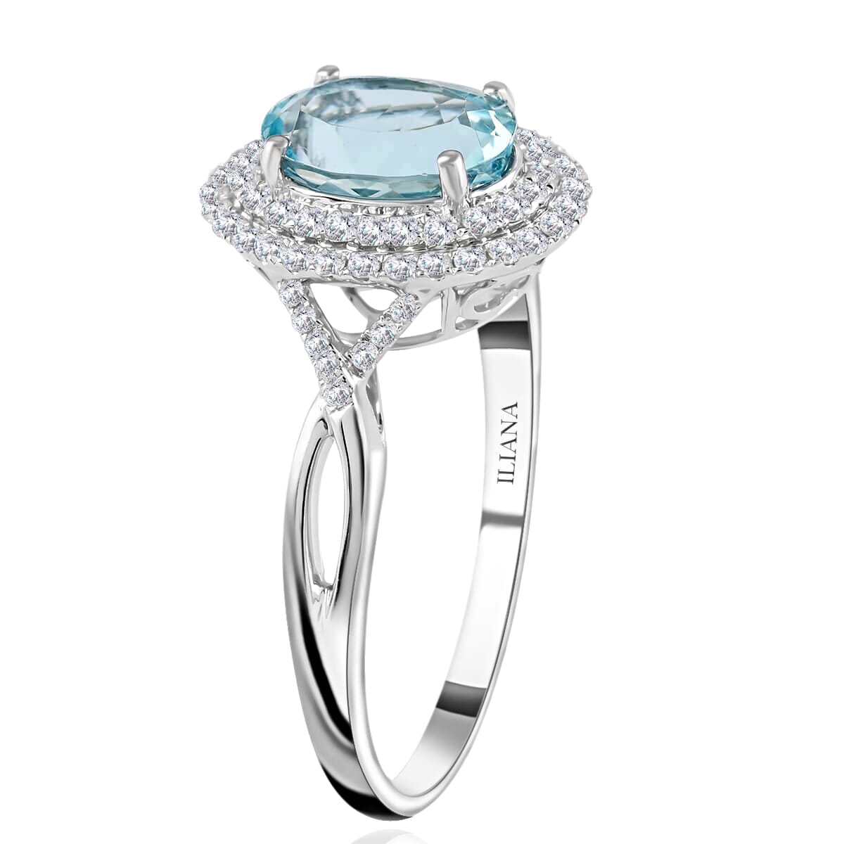 Iliana AAA Santa Maria Aquamarine and G-H SI Diamond 2.20 ctw Double Halo Ring in 18K White Gold (Size 7.5) image number 3