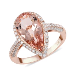 Certified and Appraised Iliana 18K Rose Gold AAA Marropino Morganite and G-H SI Diamond Halo Ring (Size 10.5) 4.66 Grams 3.90 ctw