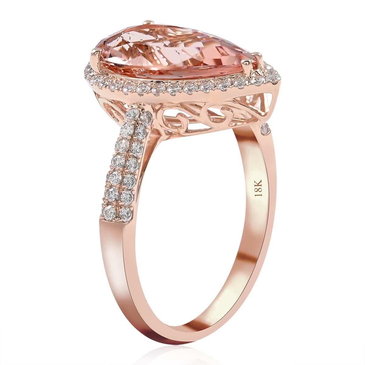 Certified and Appraised Iliana 18K Rose Gold AAA Marropino Morganite and G-H SI Diamond Halo Ring (Size 10.5) 4.66 Grams 3.90 ctw image number 3