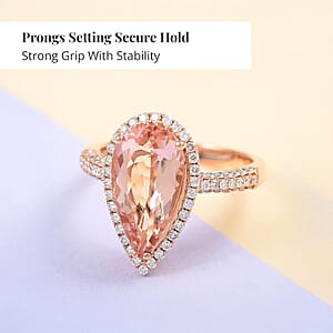 Certified and Appraised Iliana 18K Rose Gold AAA Marropino Morganite and G-H SI Diamond Halo Ring (Size 10.5) 4.66 Grams 3.90 ctw