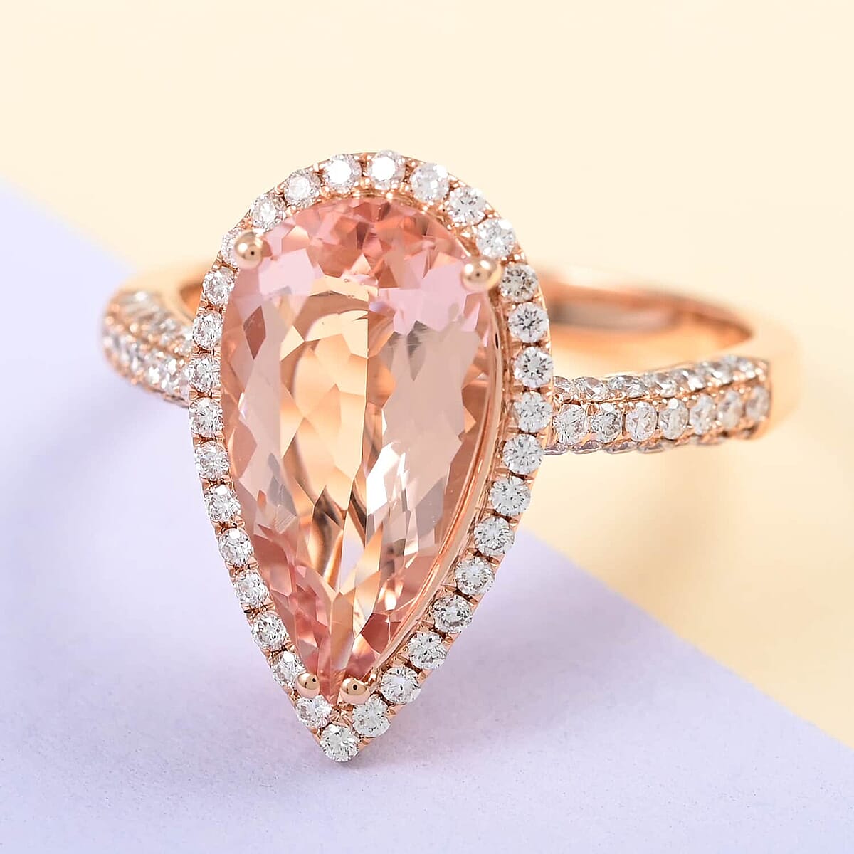 Certified and Appraised Iliana 18K Rose Gold AAA Marropino Morganite and G-H SI Diamond Halo Ring (Size 11.0) 4.66 Grams 3.90 ctw image number 1