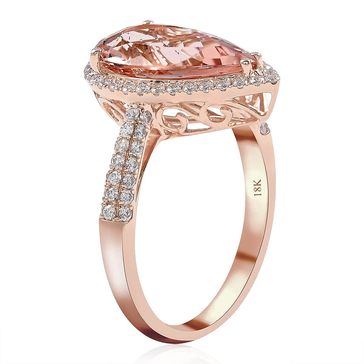 Certified and Appraised Iliana 18K Rose Gold AAA Marropino Morganite and G-H SI Diamond Halo Ring (Size 11.0) 4.66 Grams 3.90 ctw image number 3