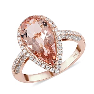 Certified and Appraised Iliana 18K Rose Gold AAA Marropino Morganite and G-H SI Diamond Halo Ring (Size 9.5) 4.66 Grams 3.90 ctw