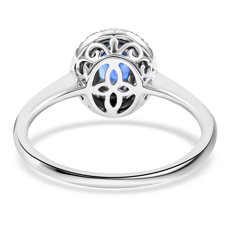 Certified & Appraised Iliana 18K White Gold AAA Royal Ceylon Sapphire and G-H SI Diamond Double Halo Ring (Size 10.5) 1.25 ctw