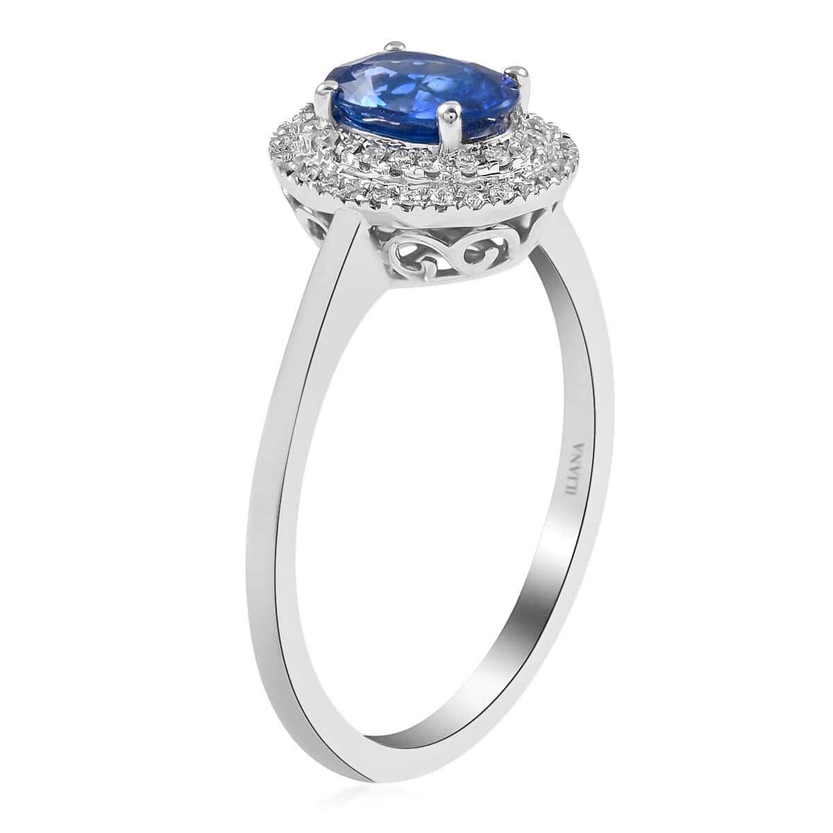 Certified & Appraised Iliana 18K White Gold AAA Royal Ceylon Sapphire and G-H SI Diamond Double Halo Ring (Size 5.5) 1.25 ctw image number 3