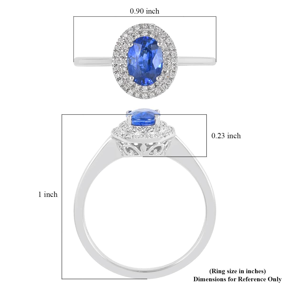 Certified & Appraised Iliana 18K White Gold AAA Royal Ceylon Sapphire and G-H SI Diamond Double Halo Ring (Size 5.5) 1.25 ctw image number 5