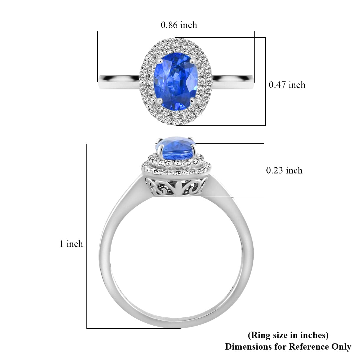 Certified & Appraised Iliana 18K White Gold AAA Royal Ceylon Sapphire and G-H SI Diamond Double Halo Ring (Size 8.5) 1.25 ctw image number 5