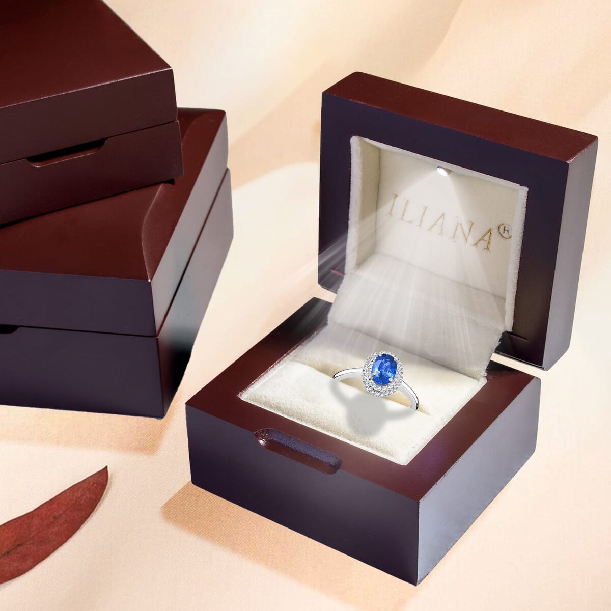 Certified & Appraised Iliana 18K White Gold AAA Royal Ceylon Sapphire and G-H SI Diamond Double Halo Ring (Size 8.5) 1.25 ctw image number 6