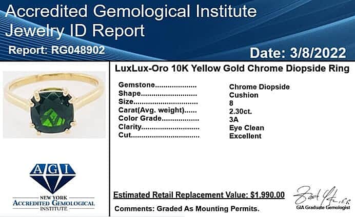Certified & Appraised Luxoro 10K Yellow Gold AAA Chrome Diopside Solitaire Ring (Size 10.5) 2.30 ctw