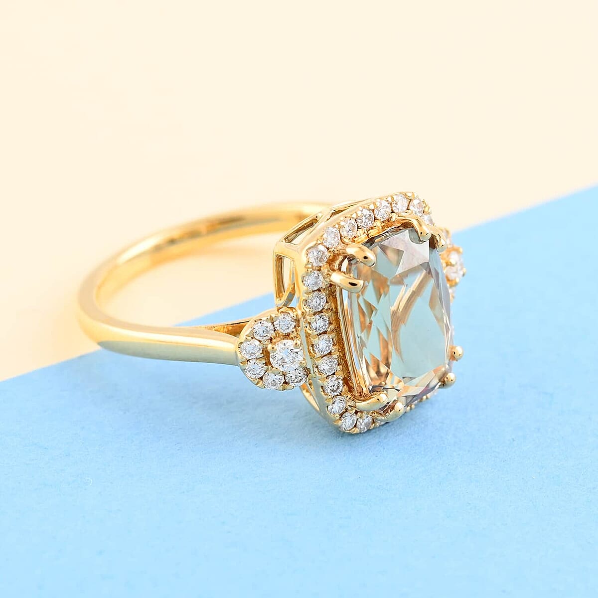 Certified & Appraised Iliana 18K Yellow Gold AAA Turkizite and G-H SI Diamond Halo Ring (Size 8.5) 4.15 Grams 3.25 ctw image number 1