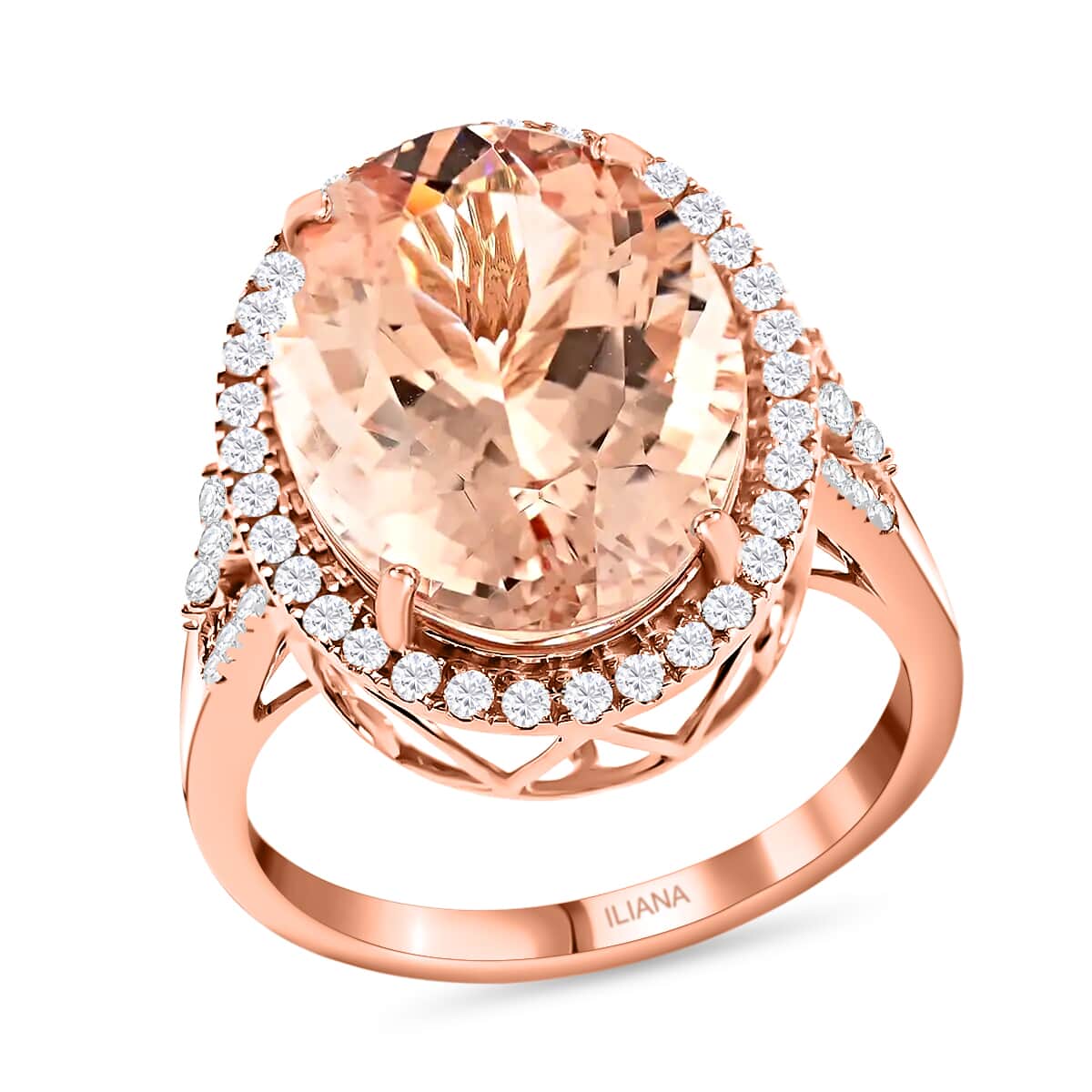 Certified & Appraised Iliana 18K Rose Gold AAA Marropino Morganite and G-H SI Diamond Halo Ring (Size 11.0) 6.60 Grams 12.70 ctw image number 0