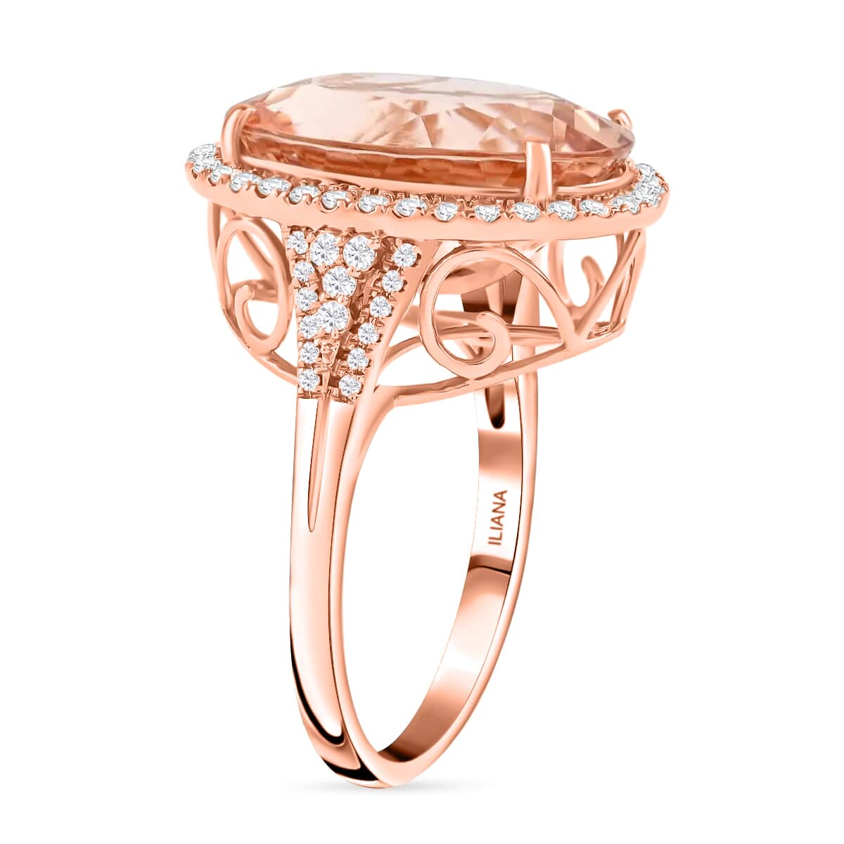 Certified & Appraised Iliana 18K Rose Gold AAA Marropino Morganite and G-H SI Diamond Halo Ring (Size 11.0) 6.60 Grams 12.70 ctw image number 3