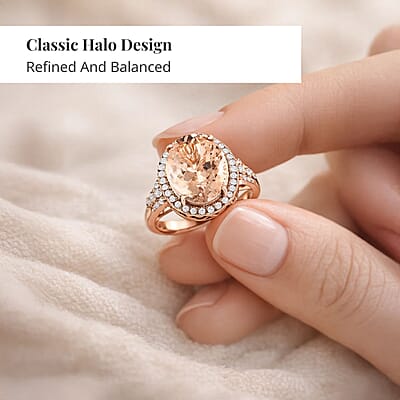 Certified & Appraised Iliana 18K Rose Gold AAA Marropino Morganite and G-H SI Diamond Halo Ring (Size 11.0) 6.60 Grams 12.70 ctw