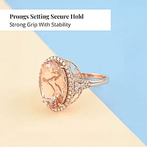 Certified & Appraised Iliana 18K Rose Gold AAA Marropino Morganite and G-H SI Diamond Halo Ring (Size 9.5) 6.60 Grams 12.70 ctw