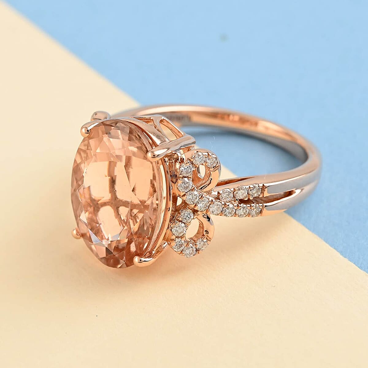Certified and Appraised Iliana AAA Marropino Morganite and G-H SI Diamond 6.20 ctw Ring in 18K Rose Gold (Size 5.5) 5.35 Grams image number 1