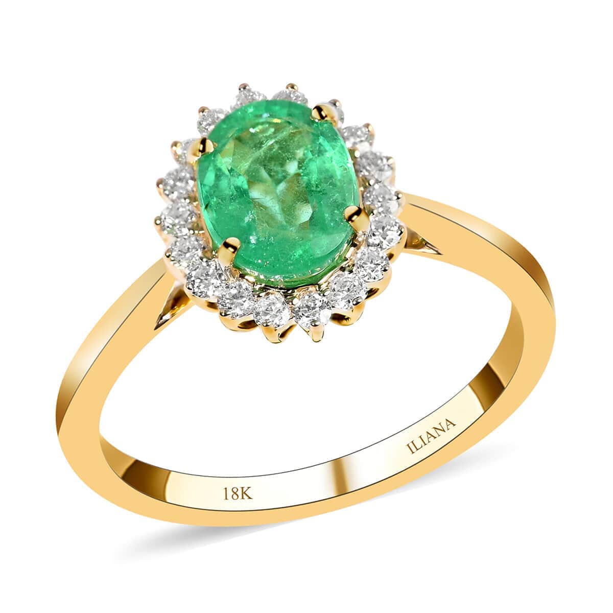 Certified & Appraised 18K Yellow Gold AAA Ethiopian Emerald and G-H SI Diamond Halo Ring (Size 10.5) 1.45 ctw image number 0