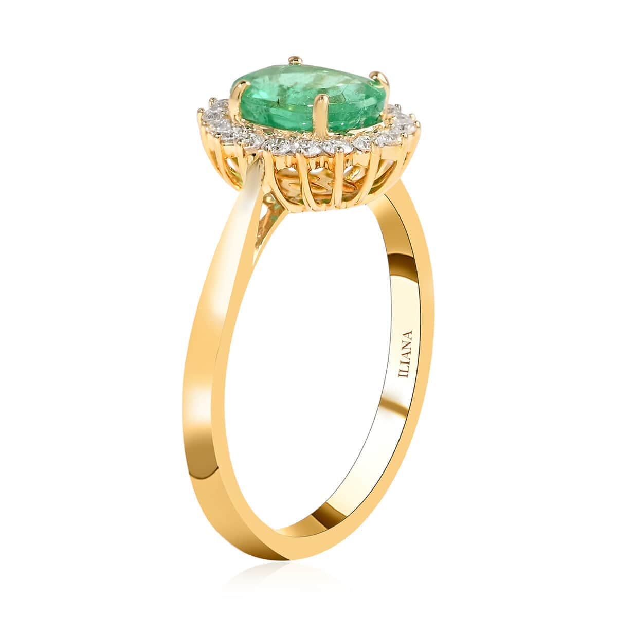 Certified & Appraised 18K Yellow Gold AAA Ethiopian Emerald and G-H SI Diamond Halo Ring (Size 10.5) 1.45 ctw image number 3