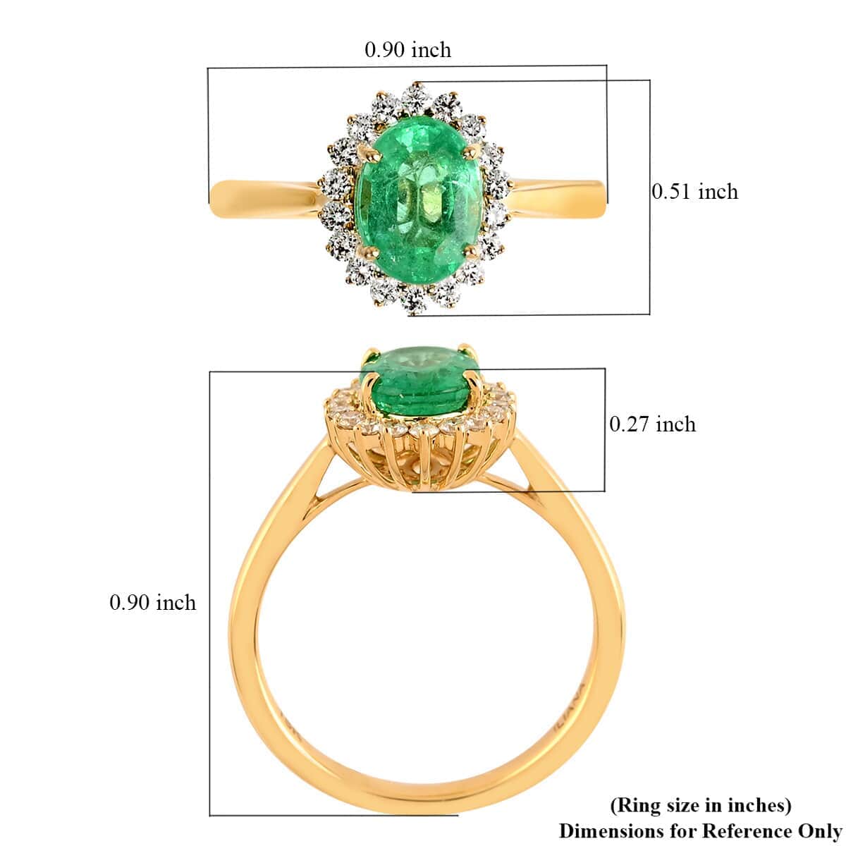 Certified & Appraised 18K Yellow Gold AAA Ethiopian Emerald and G-H SI Diamond Halo Ring (Size 10.5) 1.45 ctw image number 4