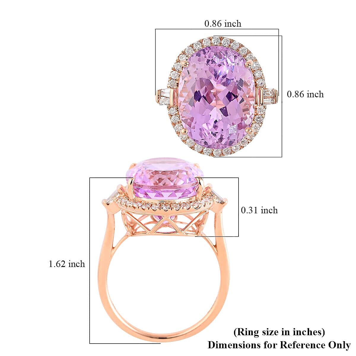 Certified and Appraised Iliana AAA Patroke Kunzite and G-H SI Diamond 12.80 ctw Halo Ring in 18K Rose Gold (Size 10.5) 5.40 Grams
