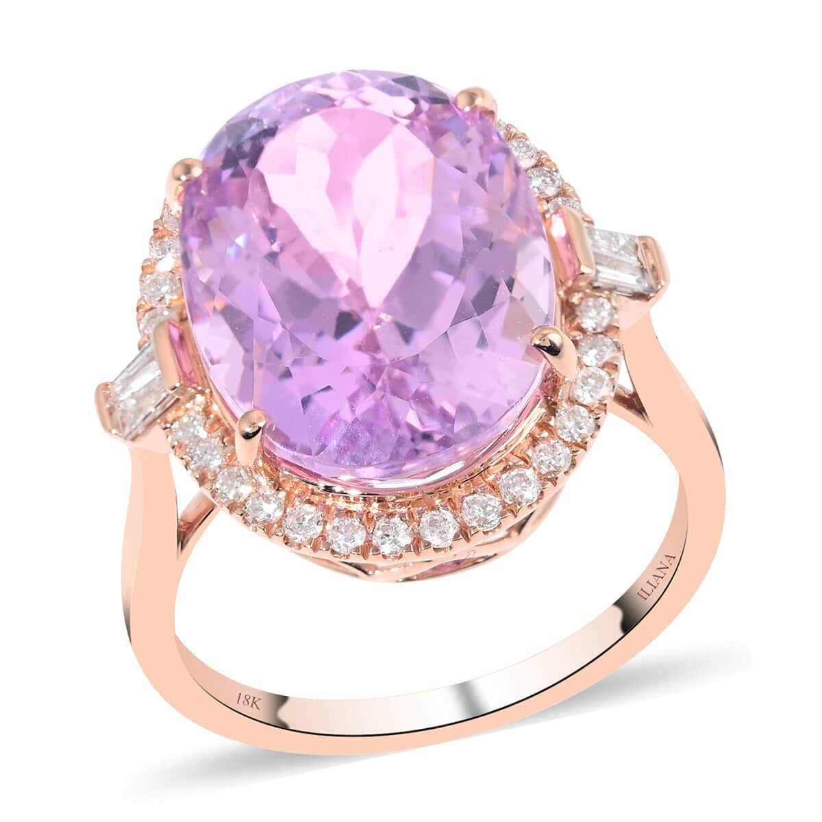 Certified and Appraised Iliana 18K Rose Gold AAA Patroke Kunzite and G-H SI Diamond Halo Ring (Size 9.5) 5.40 Grams 12.80 ctw image number 0