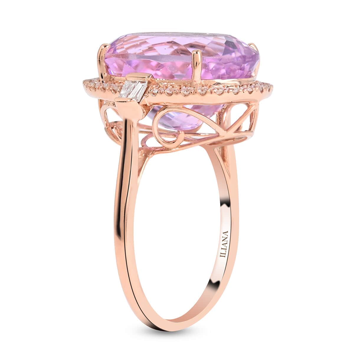 Certified and Appraised Iliana 18K Rose Gold AAA Patroke Kunzite and G-H SI Diamond Halo Ring (Size 9.5) 5.40 Grams 12.80 ctw image number 3