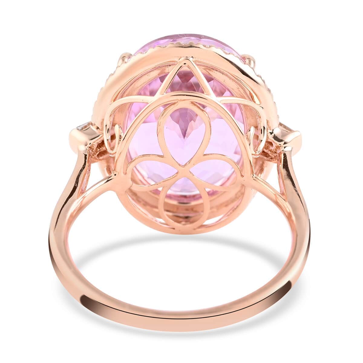 Certified and Appraised Iliana 18K Rose Gold AAA Patroke Kunzite and G-H SI Diamond Halo Ring (Size 9.5) 5.40 Grams 12.80 ctw image number 4