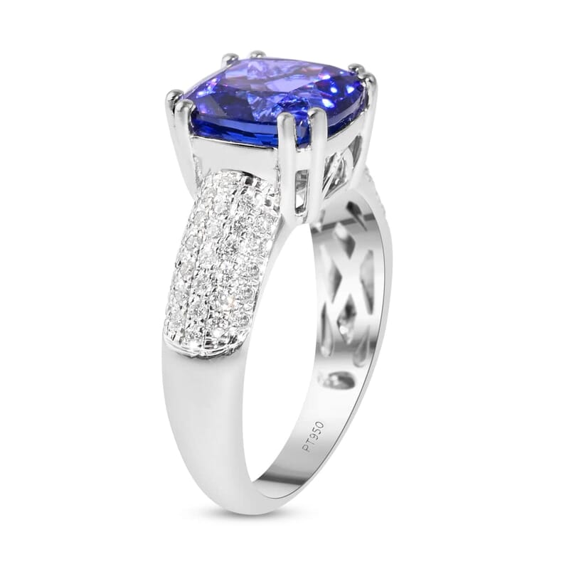 Certified & Appraised Rhapsody 950 Platinum AAAA Tanzanite and E-F VS Diamond Ring (Size 10.0) 8.80 Grams 5.30 ctw
