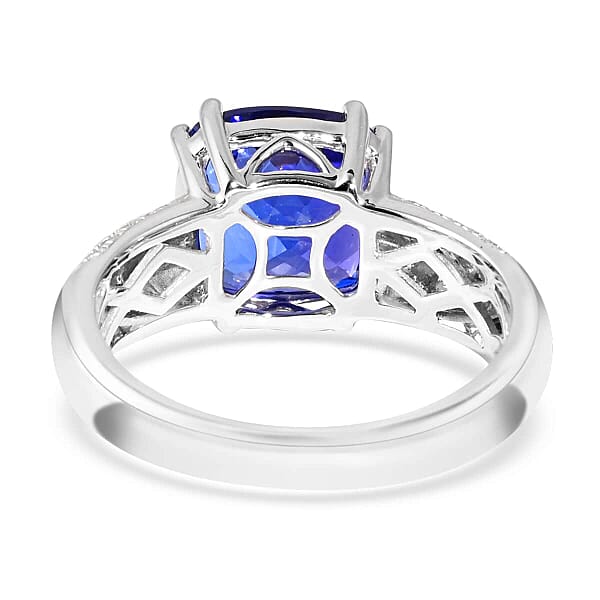 Certified & Appraised Rhapsody 950 Platinum AAAA Tanzanite and E-F VS Diamond Ring (Size 10.0) 8.80 Grams 5.30 ctw